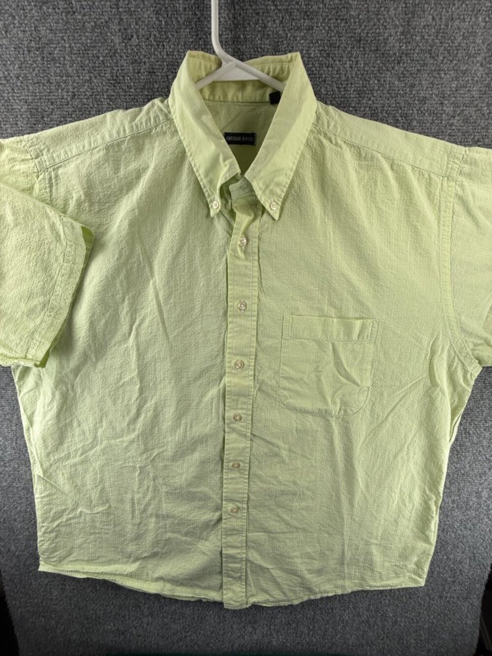VTG Gitman Bros Seersucker Green Short Sleeve Button Up Shirt XL Pocket Cotton